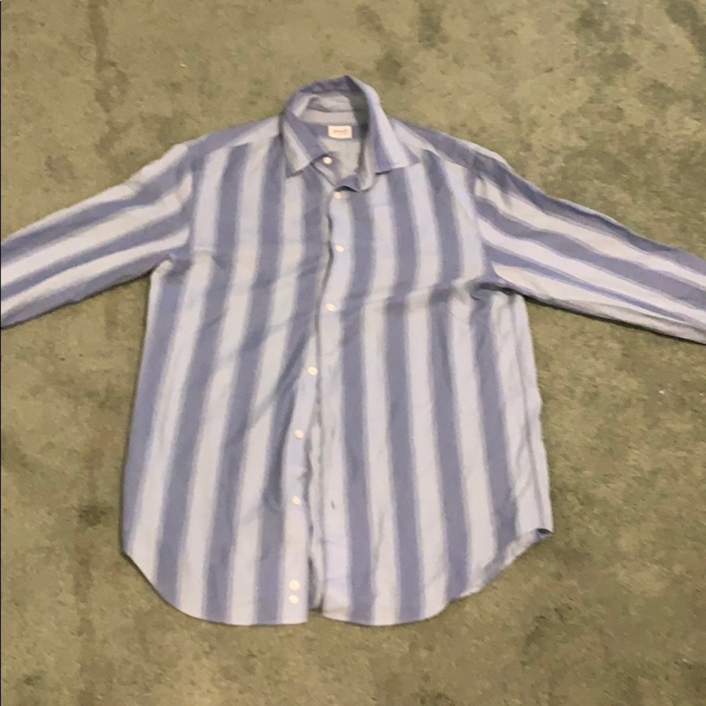 Mens M Armani blue striped casual button down.